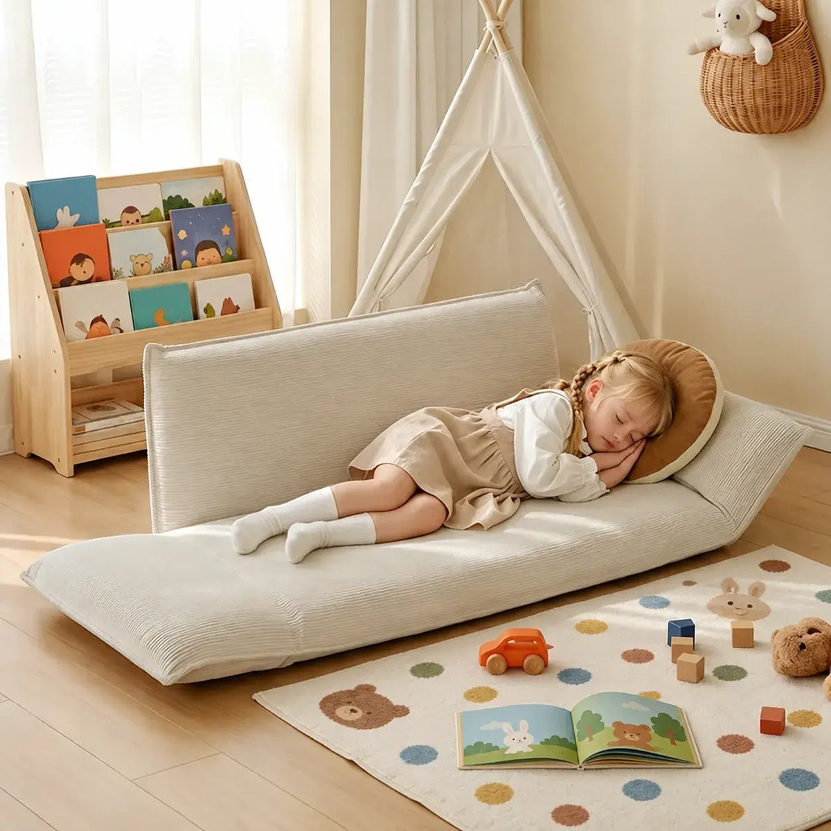 Rounded Plush Kids Folding Loveseat for Reading Nooks and Bedrooms
