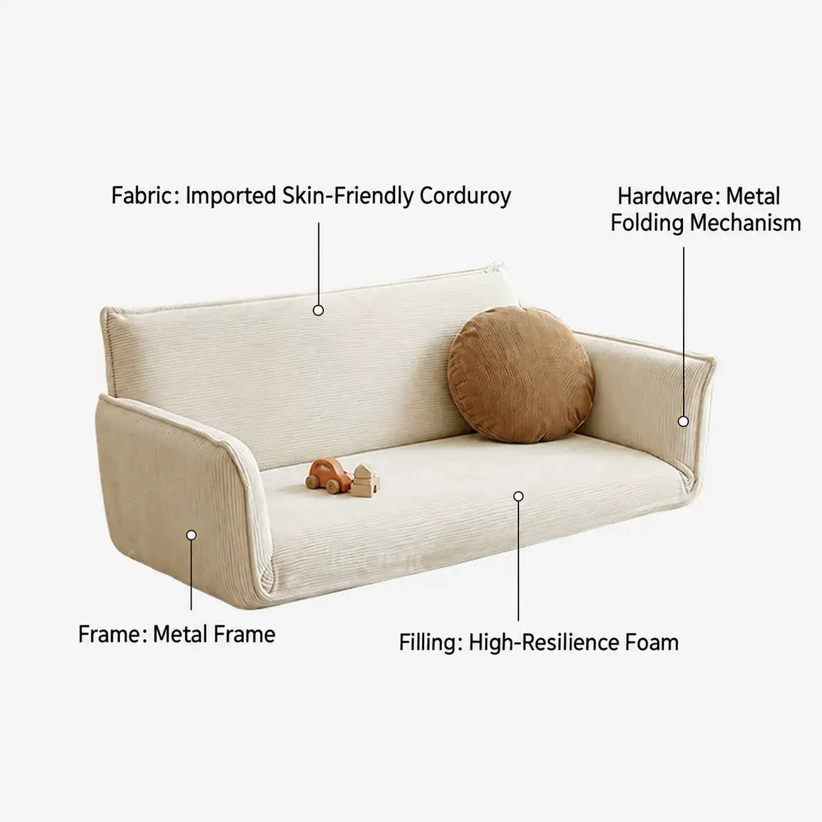 Rounded Plush Kids Folding Loveseat for Reading Nooks and Bedrooms