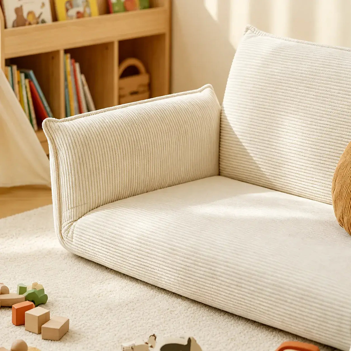 Rounded Plush Kids Folding Loveseat for Reading Nooks and Bedrooms