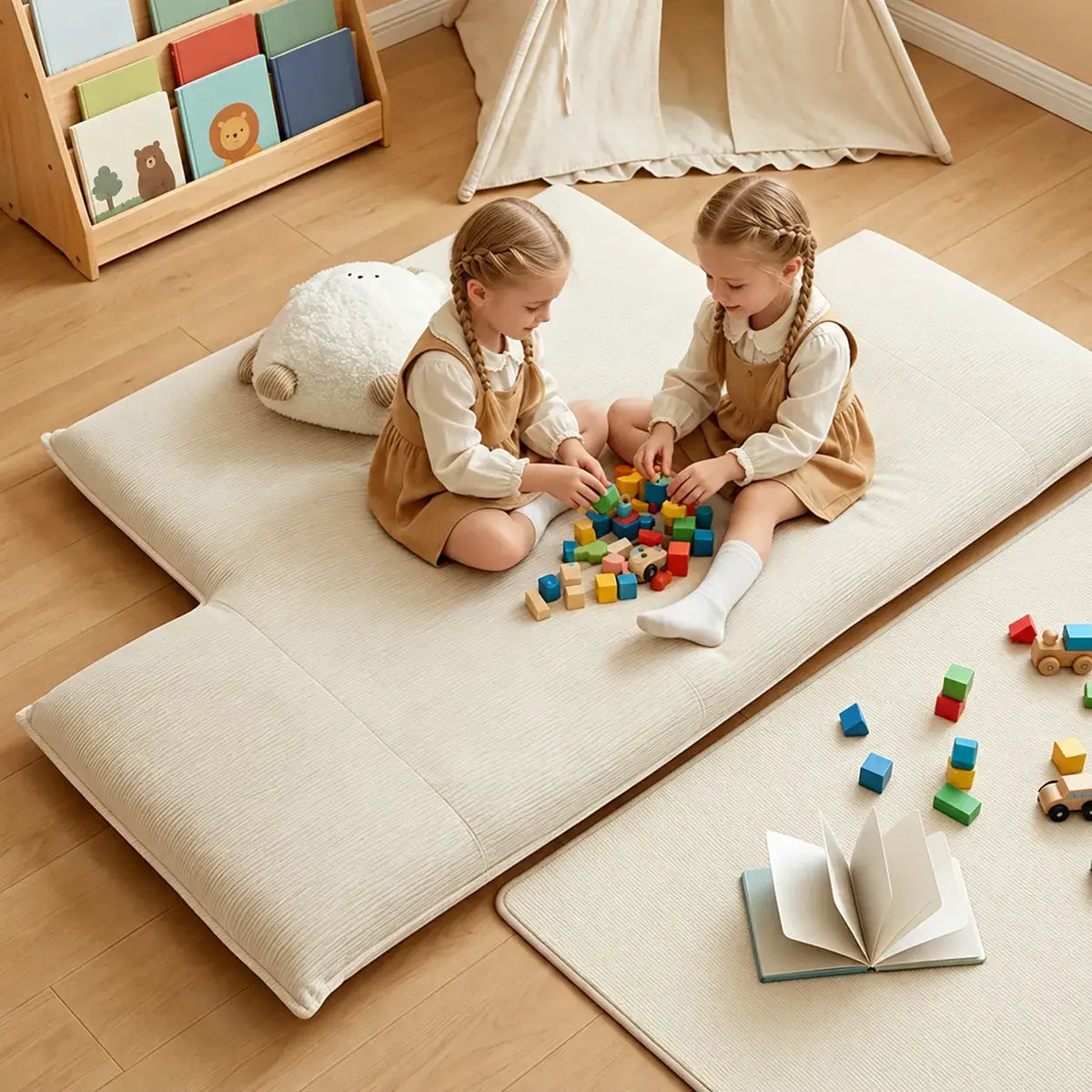 Rounded Plush Kids Folding Loveseat for Reading Nooks and Bedrooms