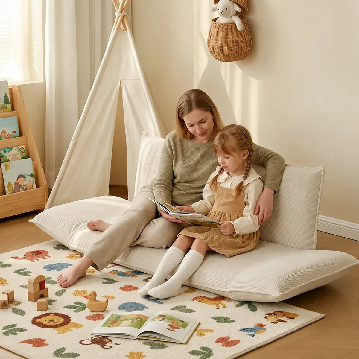 Rounded Plush Kids Folding Loveseat for Reading Nooks and Bedrooms