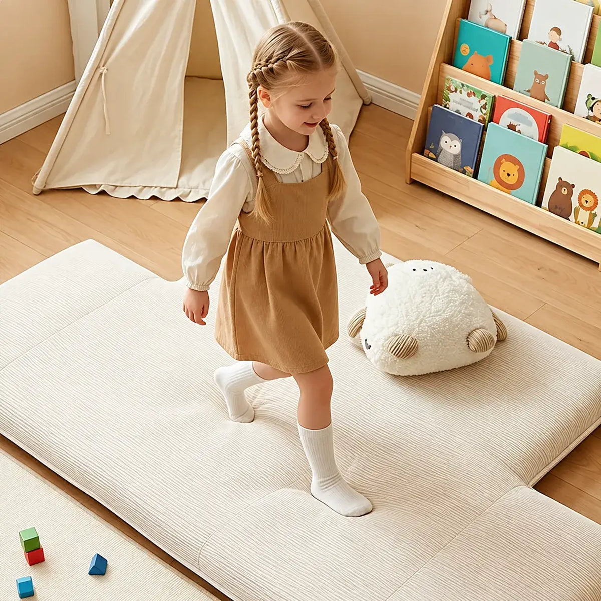 Rounded Plush Kids Folding Loveseat for Reading Nooks and Bedrooms