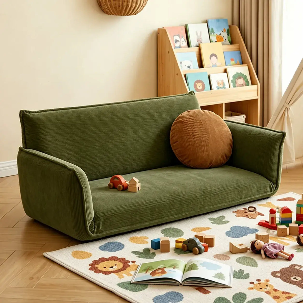 Rounded Plush Kids Folding Loveseat for Reading Nooks and Bedrooms