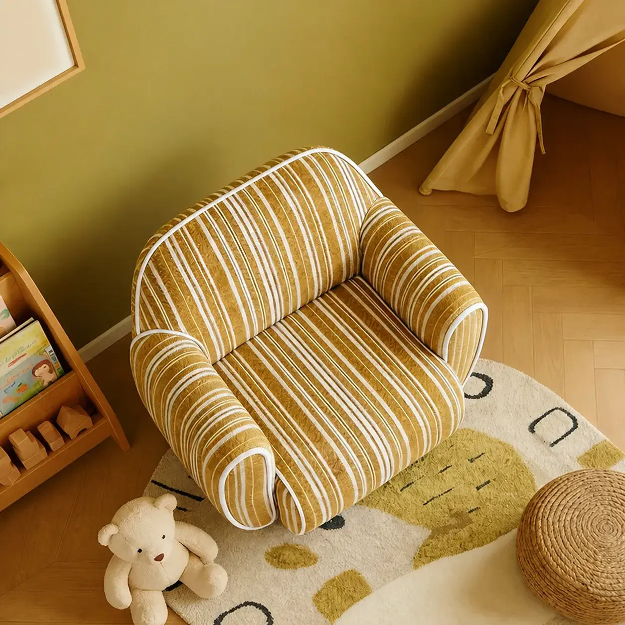 Rounded Ribbed Kids Chair Series With Cozy Boucle Texture for Reading Nooks