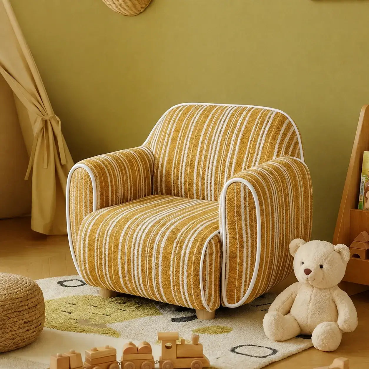 Rounded Ribbed Kids Chair Series With Cozy Boucle Texture for Reading Nooks