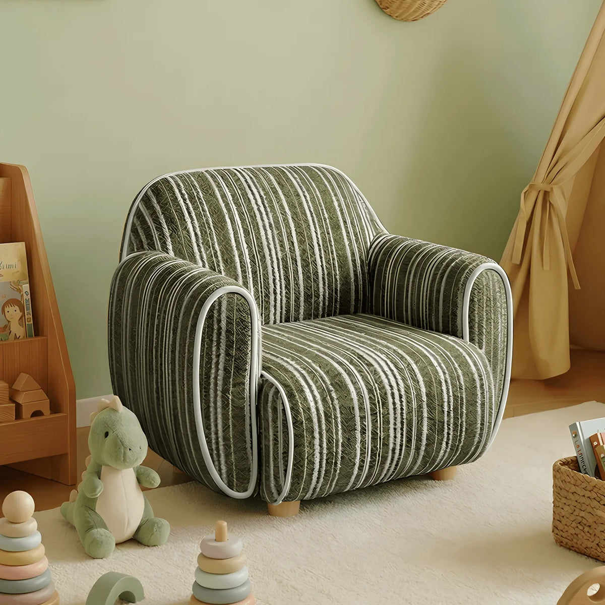 Rounded Ribbed Kids Chair Series With Cozy Boucle Texture for Reading Nooks