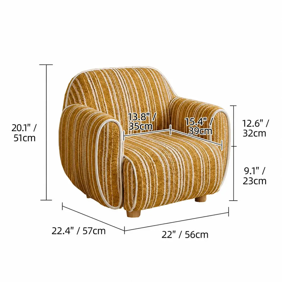 Rounded Ribbed Kids Chair Series With Cozy Boucle Texture for Reading Nooks Dimensions