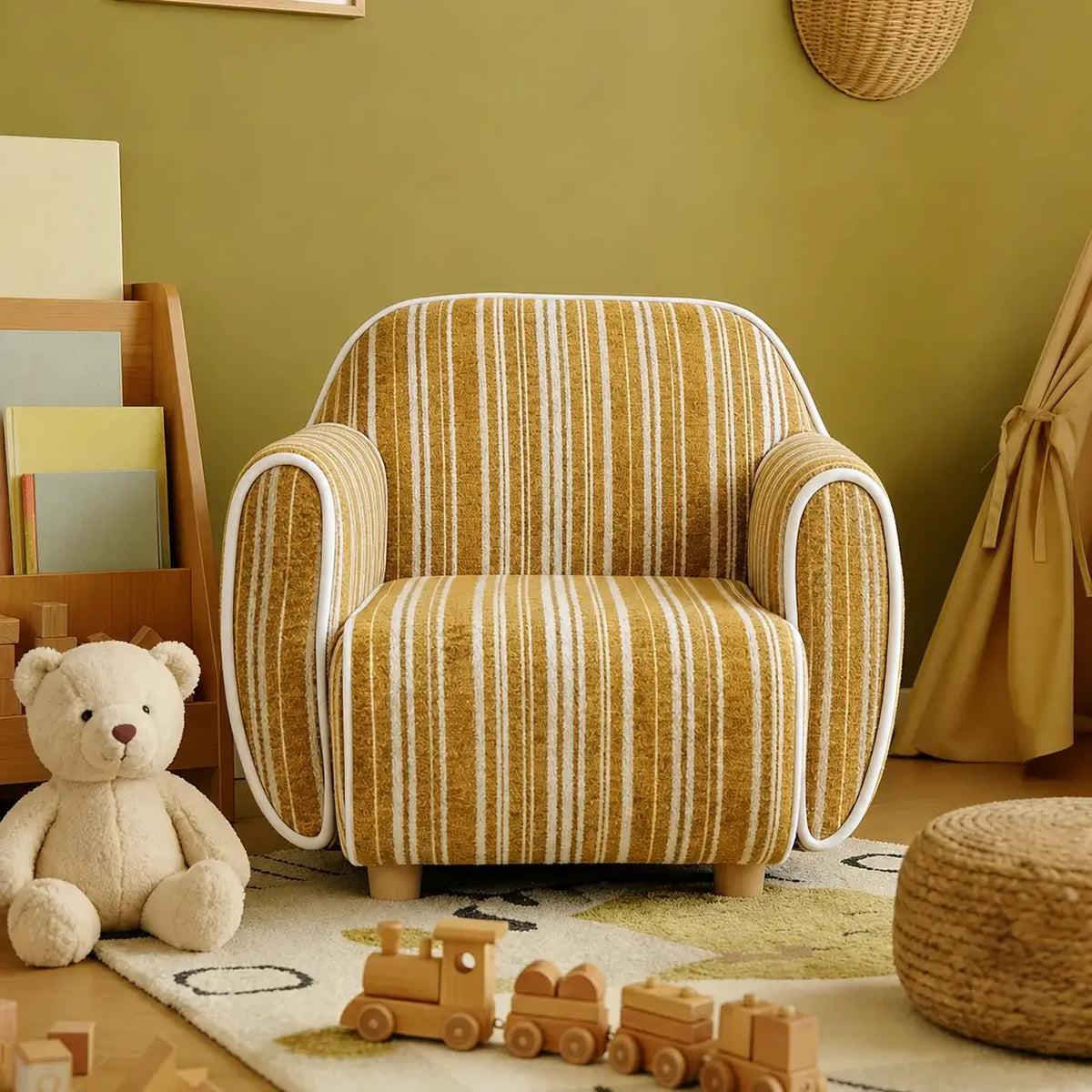 Rounded Ribbed Kids Chair Series With Cozy Boucle Texture for Reading Nooks Main Product Image