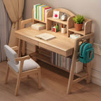 Rubberwood Adjustable Kids Desk with Hutch, Bookshelf & Storage