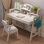 Rubberwood Adjustable Kids Desk with Hutch, Bookshelf & Storage