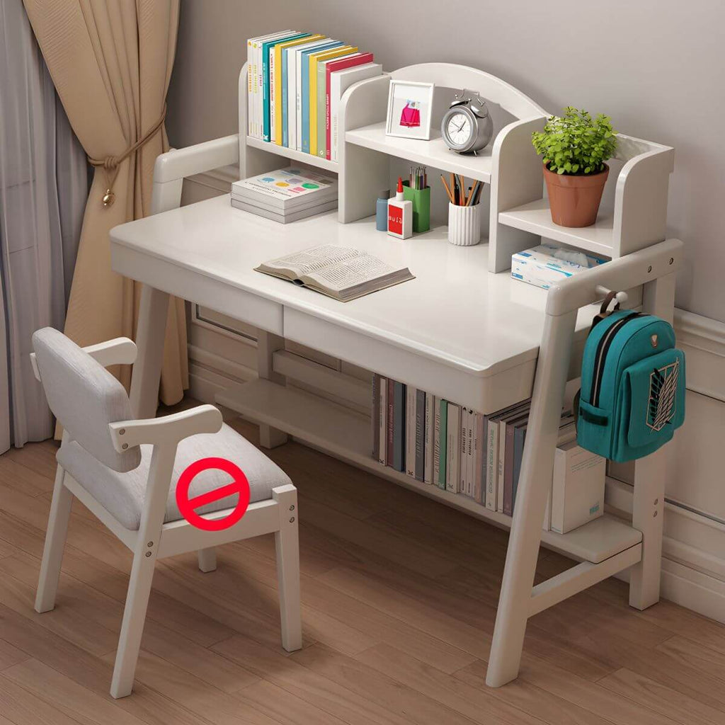 Rubberwood Adjustable Kids Desk with Hutch, Bookshelf & Storage