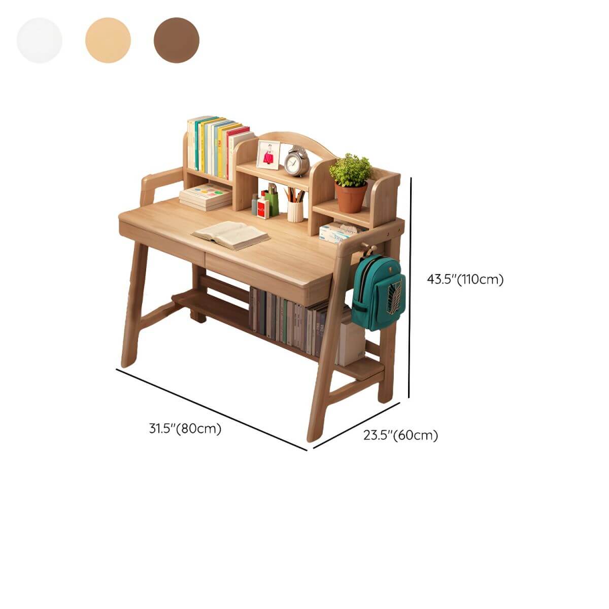 Rubberwood Adjustable Kids Desk with Hutch, Bookshelf & Storage