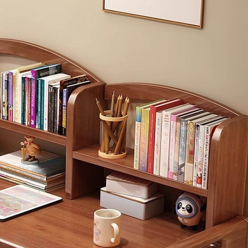 Rubberwood Adjustable Kids Desk with Hutch, Bookshelves and Drawers