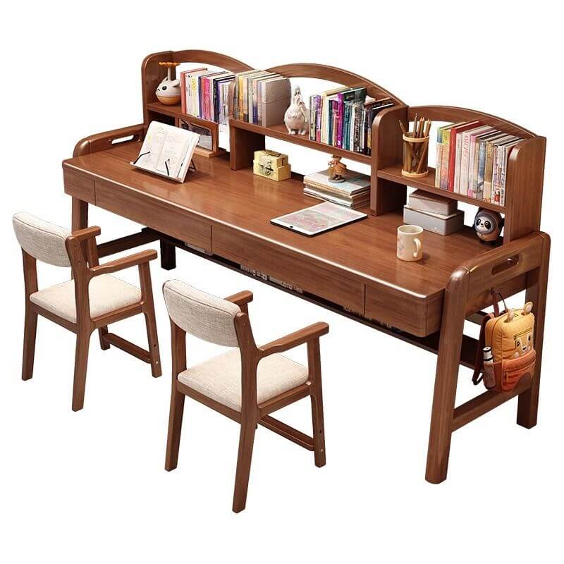 Rubberwood Adjustable Kids Desk with Hutch, Bookshelves and Drawers