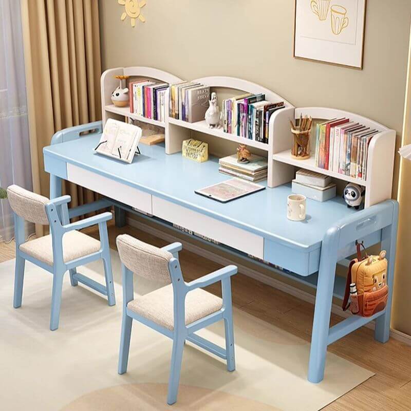 Rubberwood Adjustable Kids Desk with Hutch, Bookshelves and Drawers
