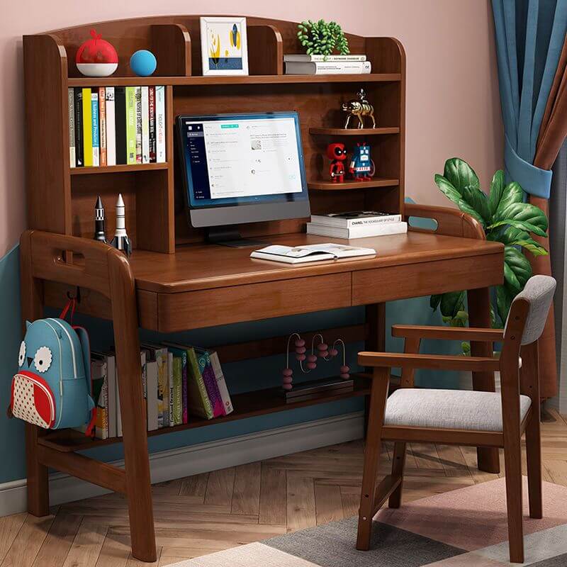 Rubberwood Adjustable Kids Desk with Hutch, Drawers & Bookshelf Main Product Image Main image