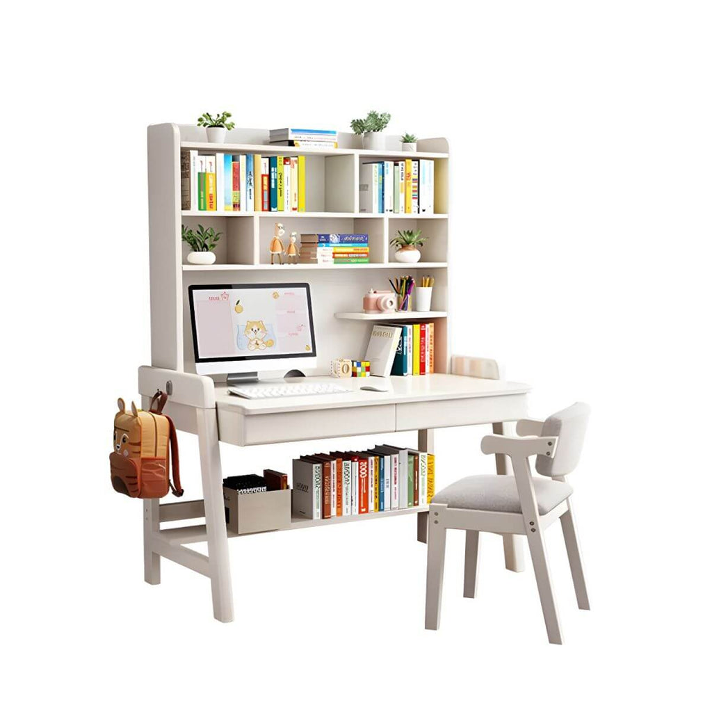 Rubberwood Kids Writing Desk with Integrated Bookshelf and Hutch