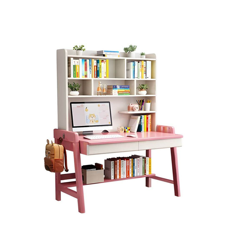 Rubberwood Kids Writing Desk with Integrated Bookshelf and Hutch