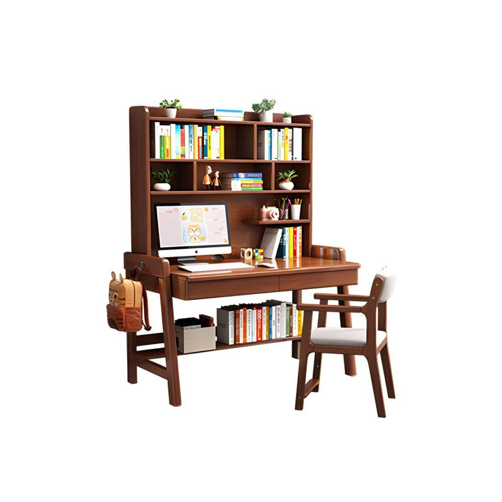 Rubberwood Kids Writing Desk with Integrated Bookshelf and Hutch