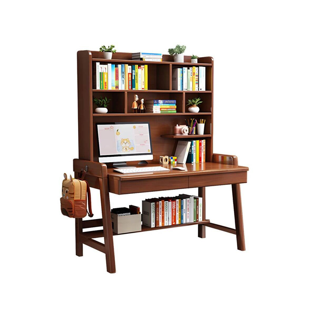 Rubberwood Kids Writing Desk with Integrated Bookshelf and Hutch