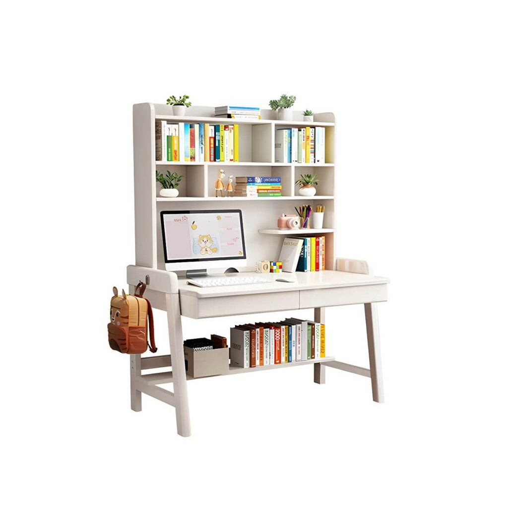 Rubberwood Kids Writing Desk with Integrated Bookshelf and Hutch