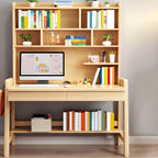 Rubberwood Kids Writing Desk with Integrated Bookshelf and Hutch