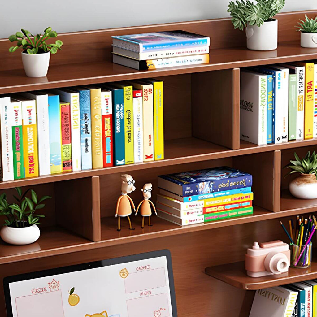 Rubberwood Kids Writing Desk with Integrated Bookshelf and Hutch