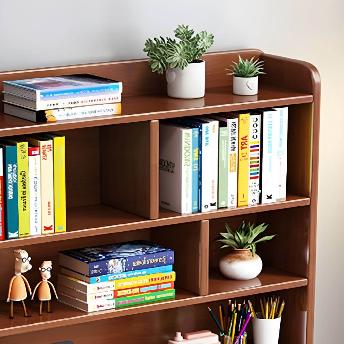 Rubberwood Kids Writing Desk with Integrated Bookshelf and Hutch