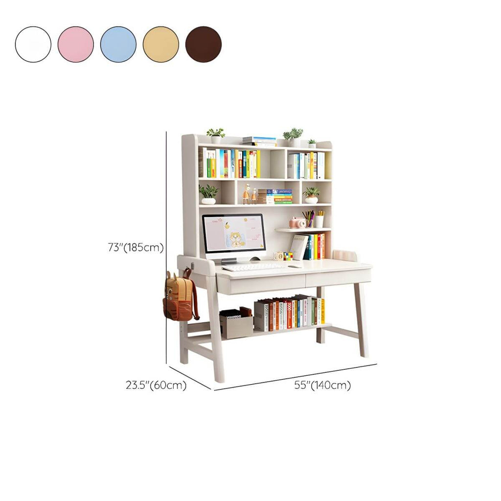 Rubberwood Kids Writing Desk with Integrated Bookshelf and Hutch Dimensions