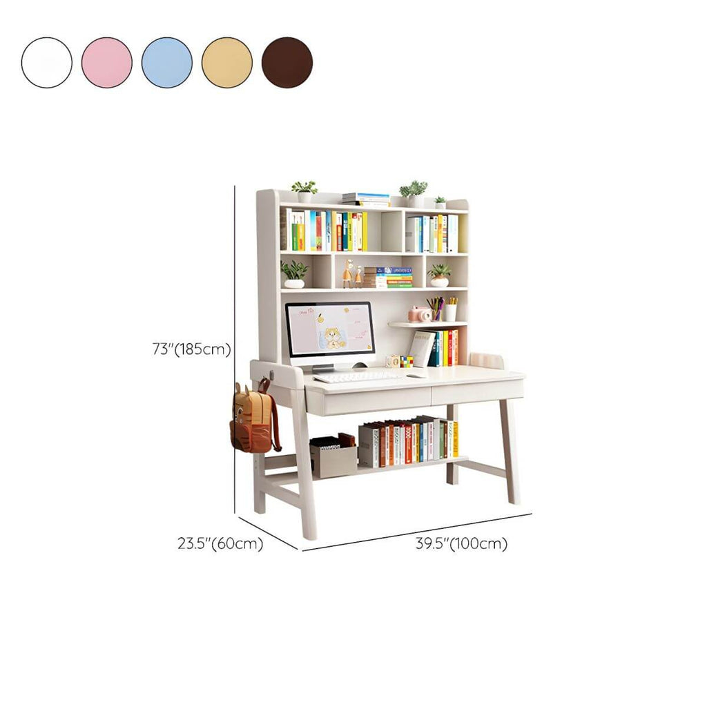 Rubberwood Kids Writing Desk with Integrated Bookshelf and Hutch Dimensions
