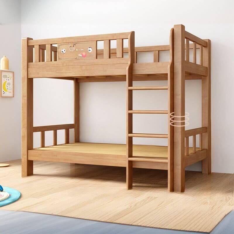Rubberwood Modern Bunk Bed with Bookshelf, Ladder, and Sports-Themed Decor Secondary image