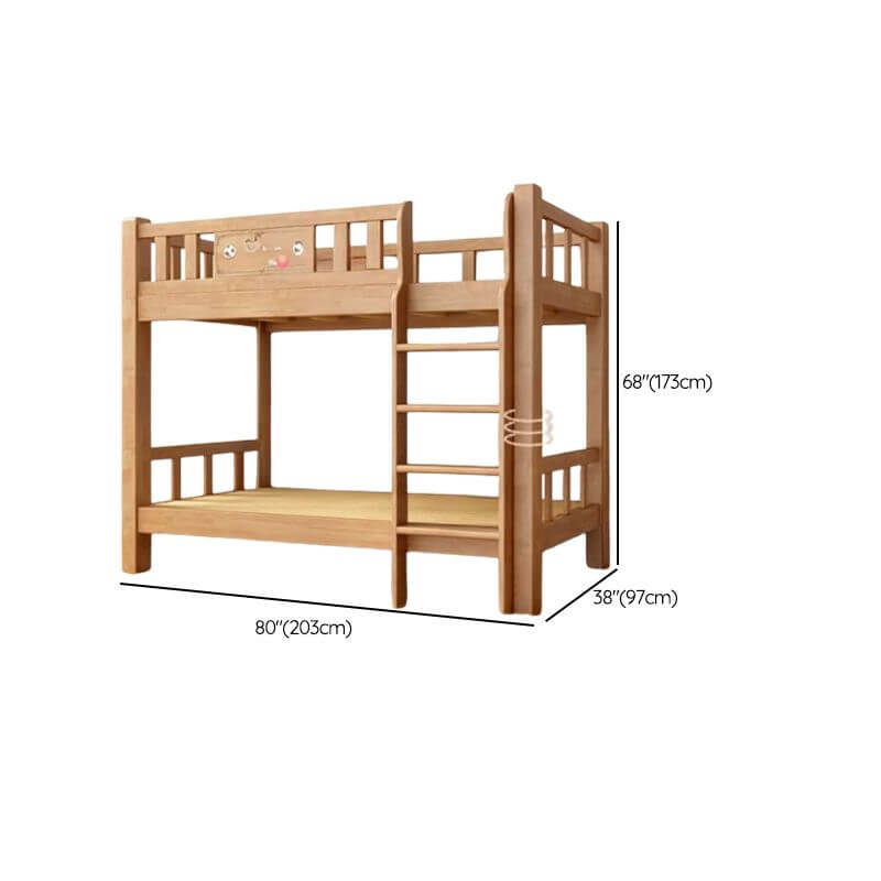 Rubberwood Modern Bunk Bed with Bookshelf, Ladder, and Sports-Themed Decor Dimensions