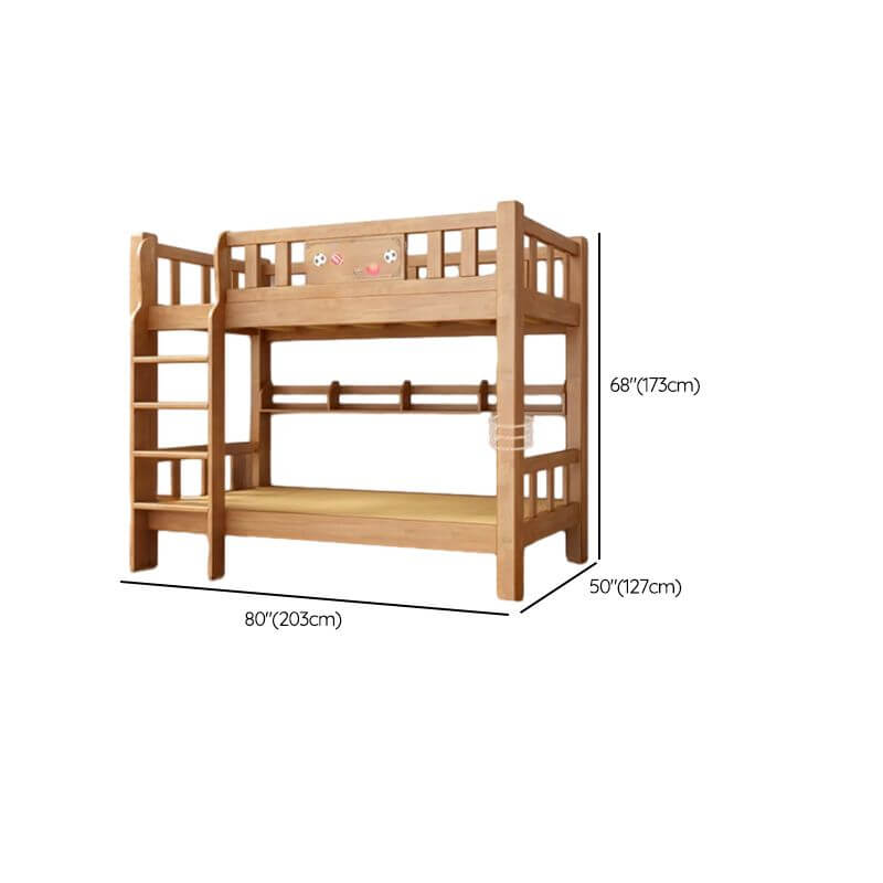 Rubberwood Modern Bunk Bed with Bookshelf, Ladder, and Sports-Themed Decor Dimensions