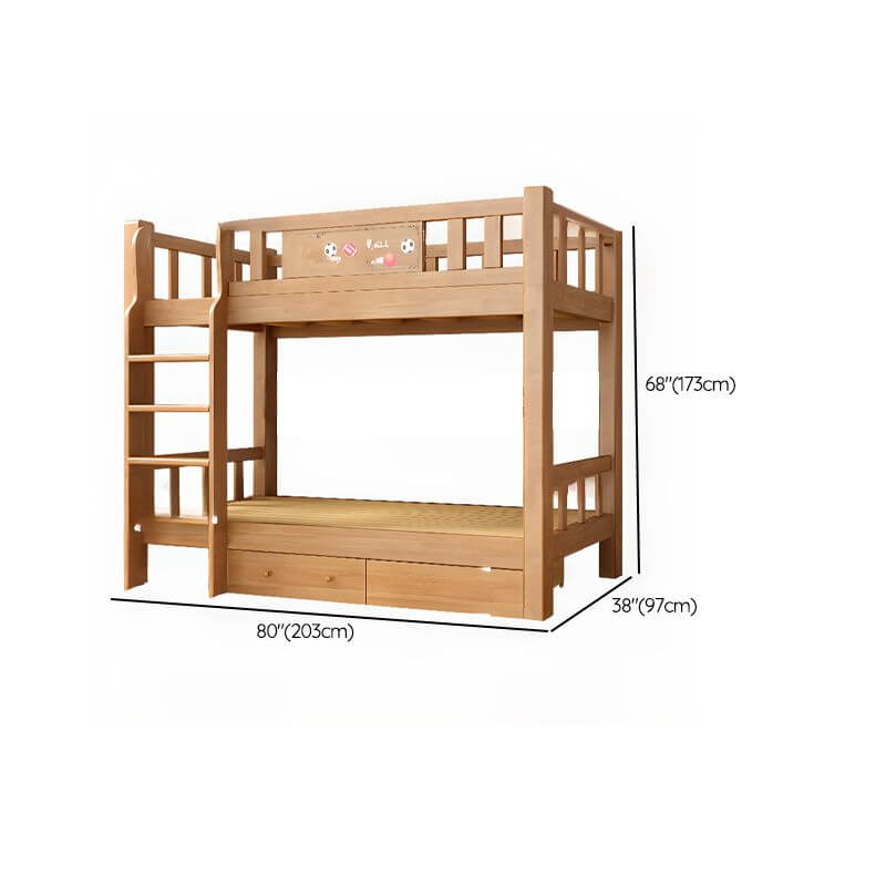Rubberwood Modern Bunk Bed with Bookshelf, Ladder, and Sports-Themed Decor Dimensions