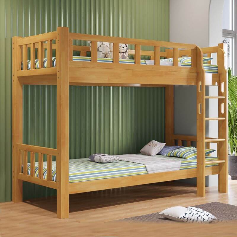 Rubberwood Modern Panel Bunk Bed with Built-In Ladder and Guardrails Secondary image