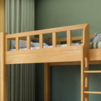 Rubberwood Modern Panel Bunk Bed with Built-In Ladder and Guardrails