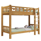 Rubberwood Modern Panel Bunk Bed with Built-In Ladder and Guardrails
