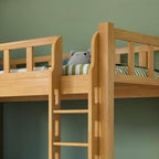 Rubberwood Modern Panel Bunk Bed with Built-In Ladder and Guardrails