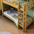 Rubberwood Modern Panel Bunk Bed with Built-In Ladder and Guardrails