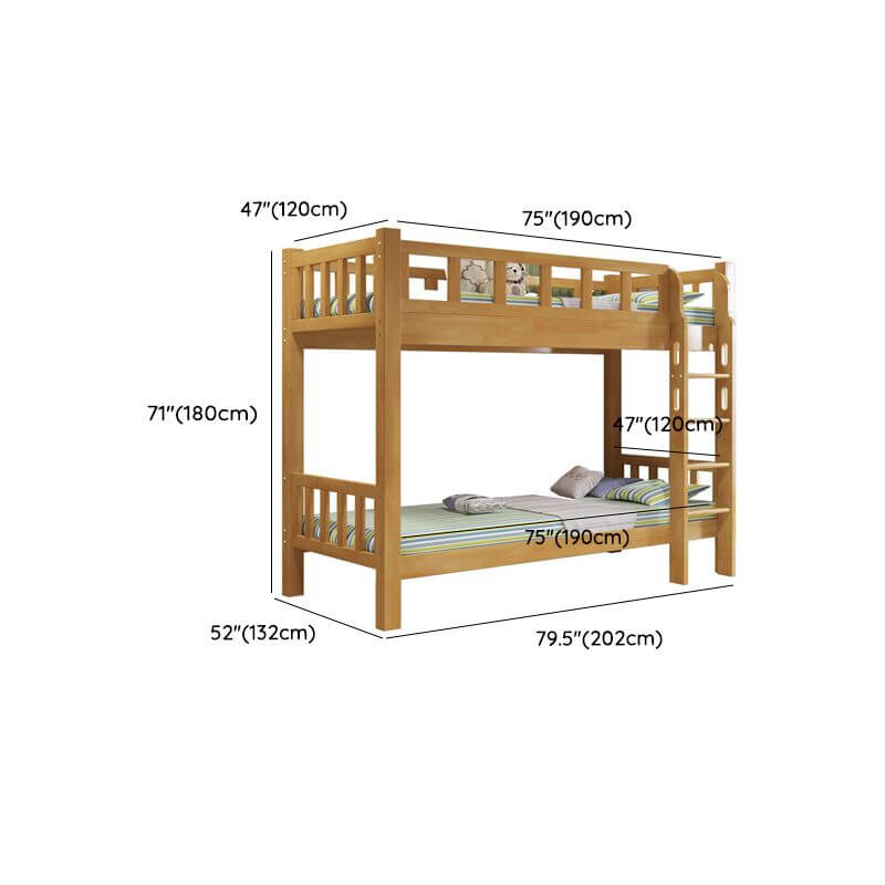 Rubberwood Modern Panel Bunk Bed with Built-In Ladder and Guardrails Dimensions