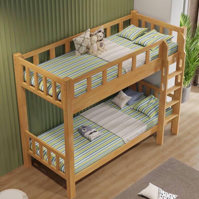 Rubberwood Modern Panel Bunk Bed with Built-In Ladder and Guardrails Main Product Image Main image