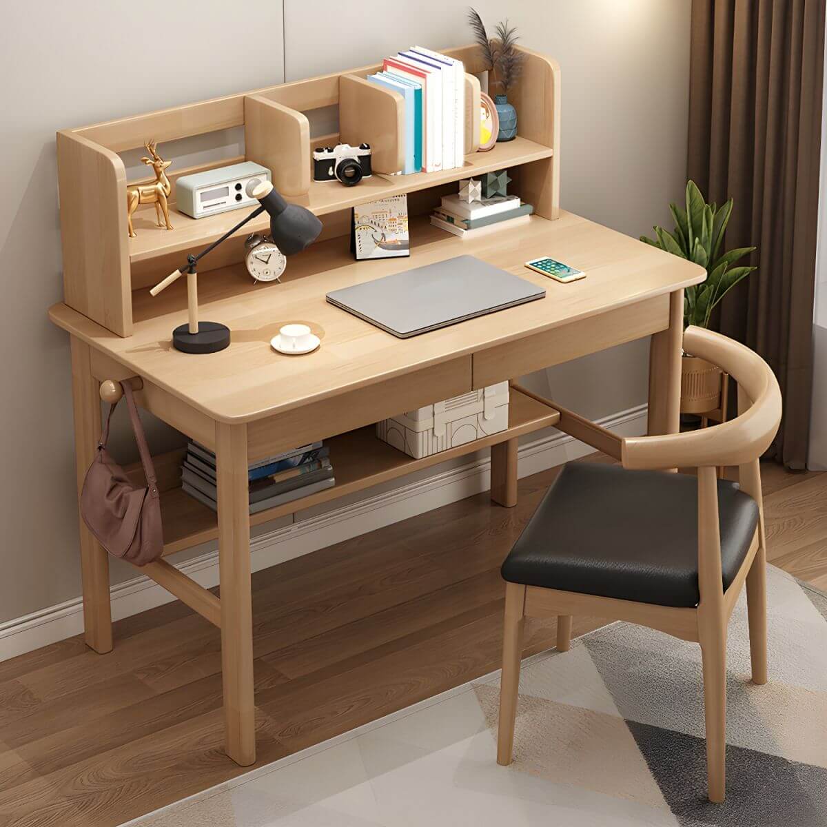 Rubberwood Writing Desk with Hutch and Chair – Modern Kids Desk Set Secondary image