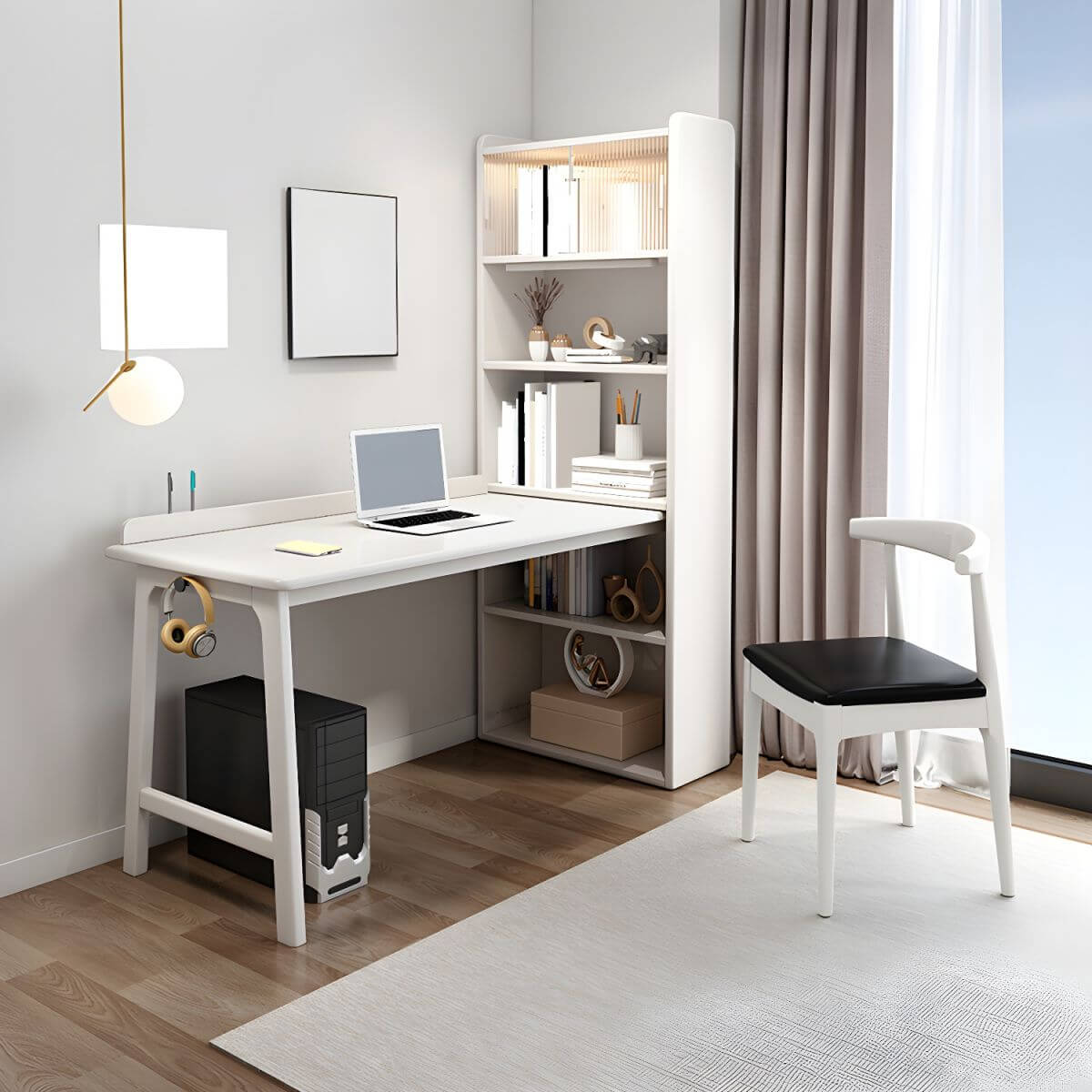 Rubberwood Writing Desk with Integrated Bookshelf and Modern Kids Desk Design Main Product Image Main image