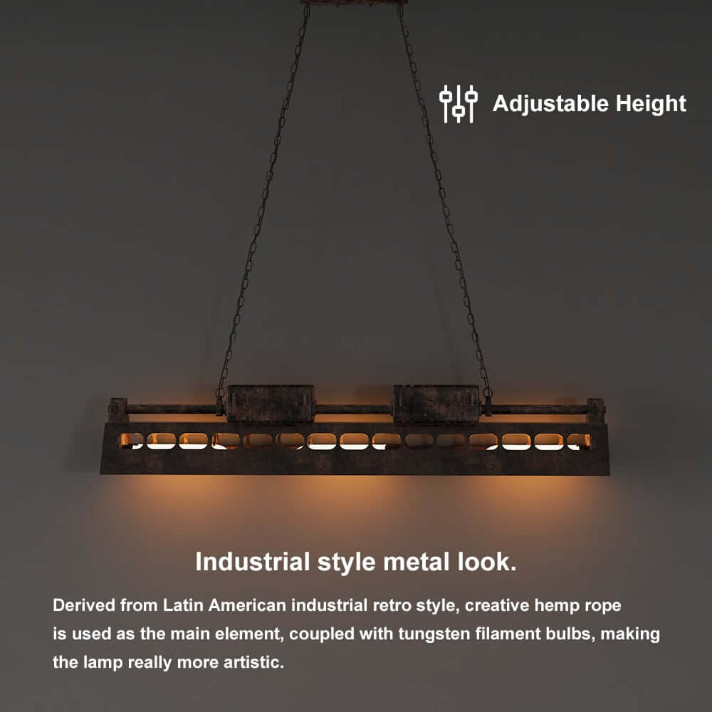 Rust-Finished Industrial 6-Light Pendant with Gear Accents and Wave-Edge Shade