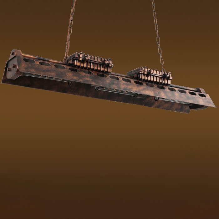 Rust-Finished Industrial 6-Light Pendant with Gear Accents and Wave-Edge Shade