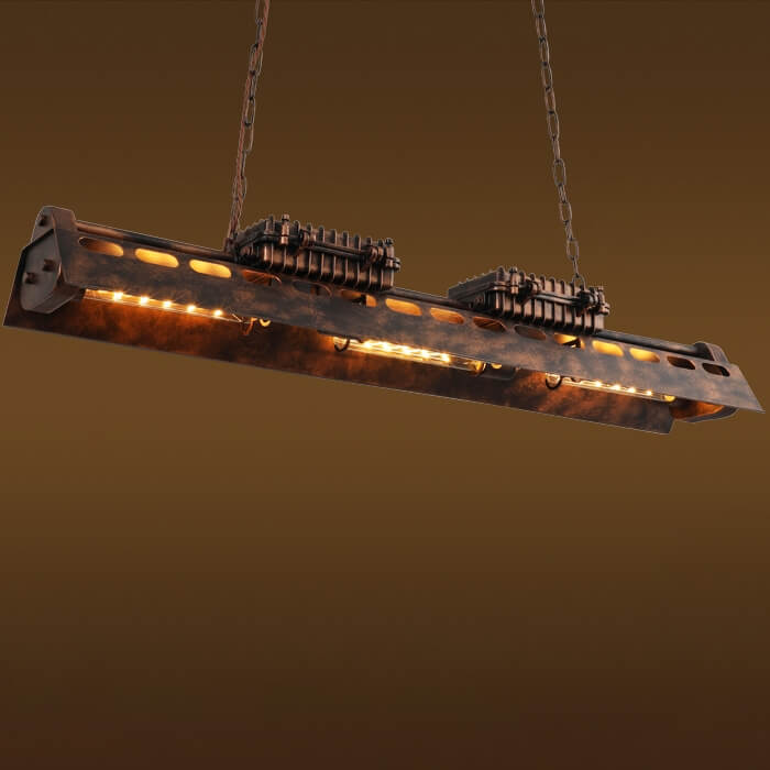 Rust-Finished Industrial 6-Light Pendant with Gear Accents and Wave-Edge Shade