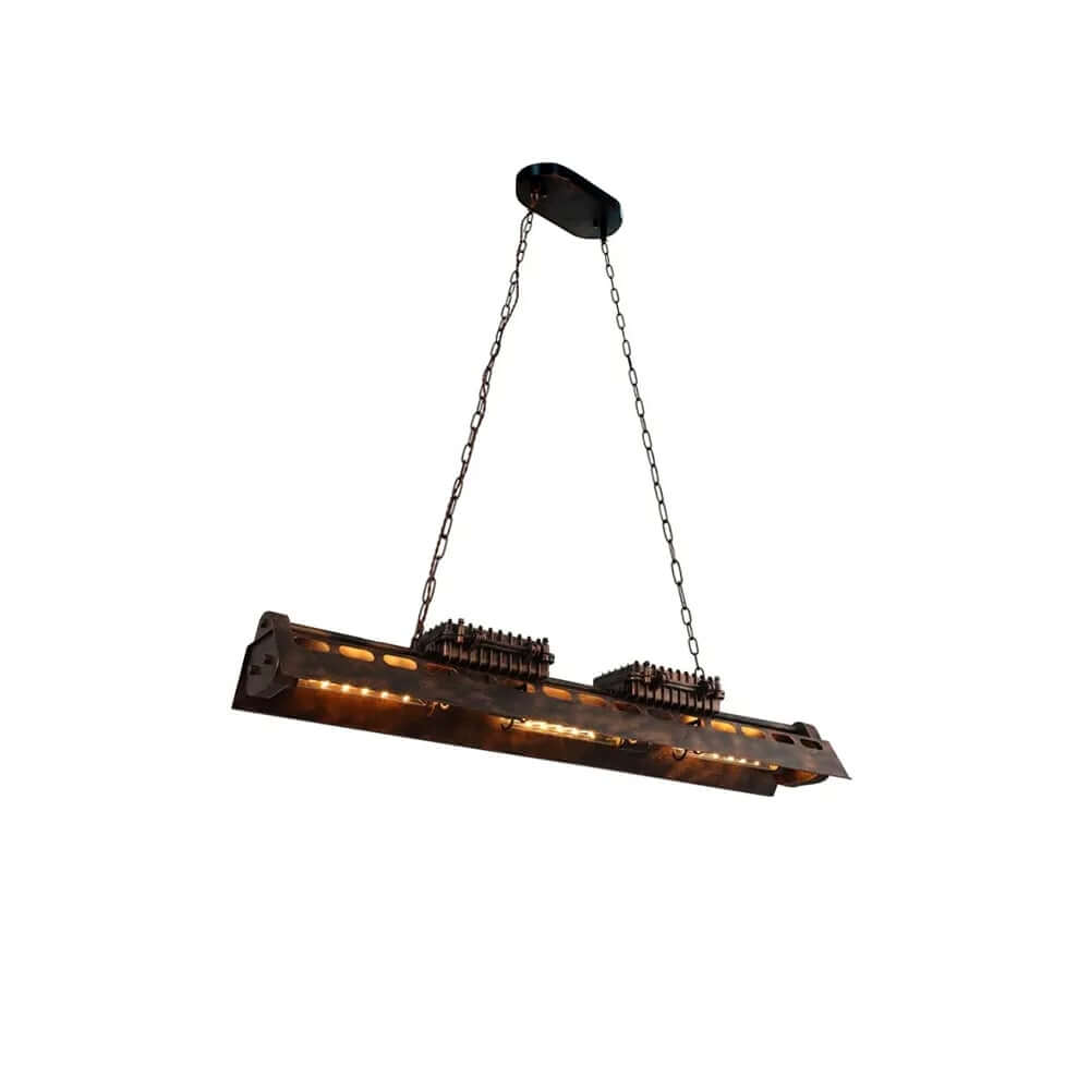 Rust-Finished Industrial 6-Light Pendant with Gear Accents and Wave-Edge Shade