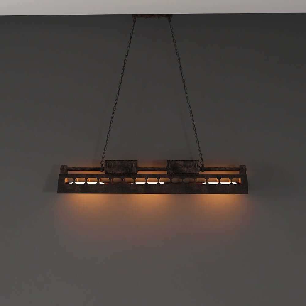 Rust-Finished Industrial 6-Light Pendant with Gear Accents and Wave-Edge Shade