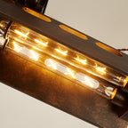 Rust-Finished Industrial 6-Light Pendant with Gear Accents and Wave-Edge Shade