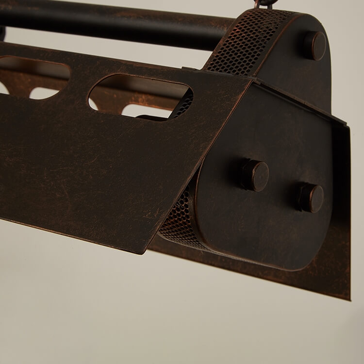 Rust-Finished Industrial 6-Light Pendant with Gear Accents and Wave-Edge Shade